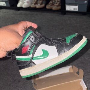 Kids Black, White & Green High-Top Jordans